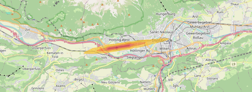 Fluglärm-Lärmzone Flughafen Innsbruck – Karte