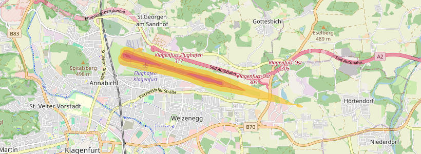Fluglärm-Lärmzone Flughafen Klagenfurt – Karte